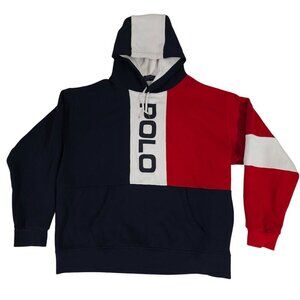 Ralph Lauren Polo Color Block Hoodie XL Cotton/Polyester Blend Red Navy White